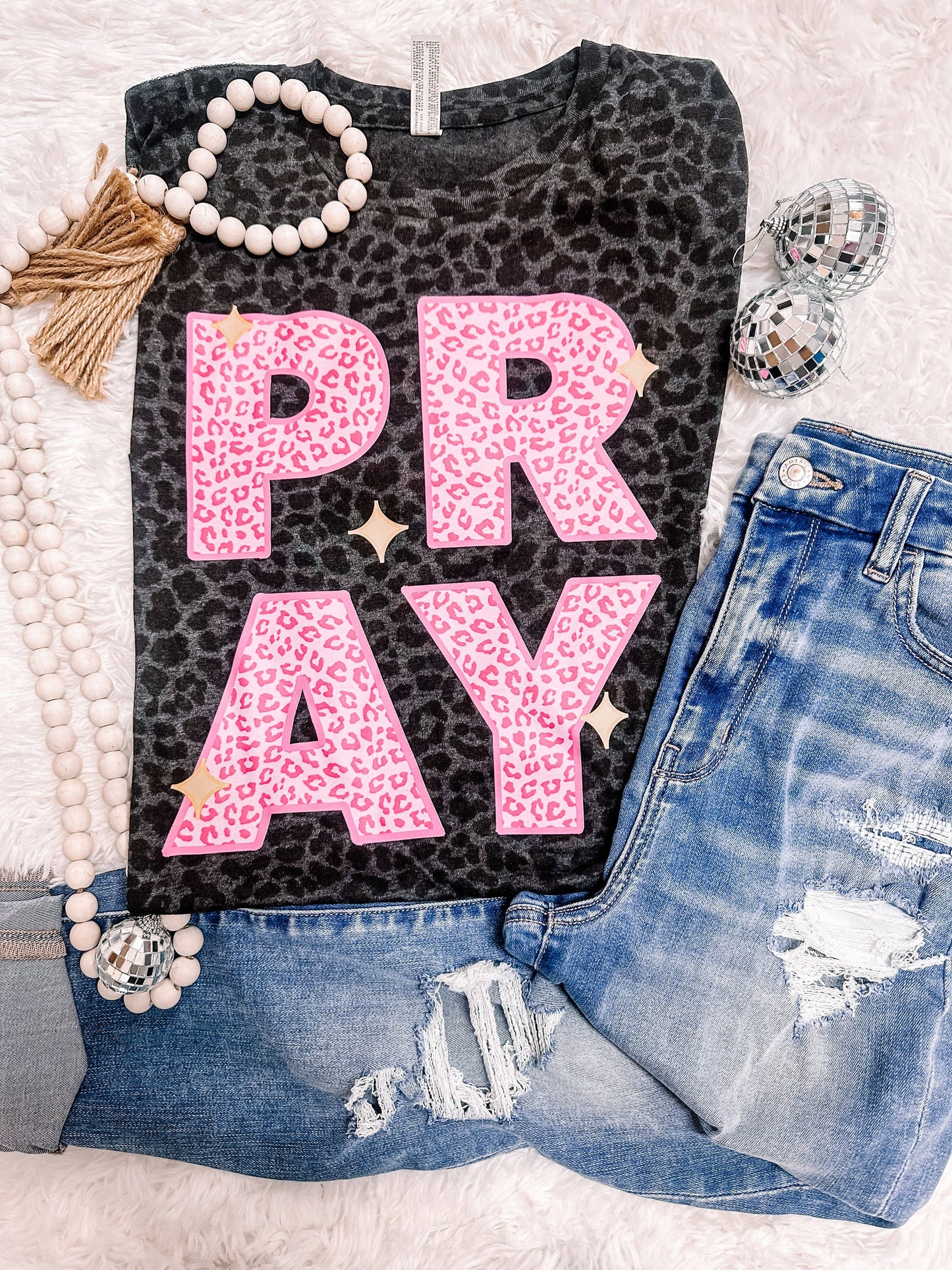 Pray Faith Leopard Graphic Short Sleeve Tee