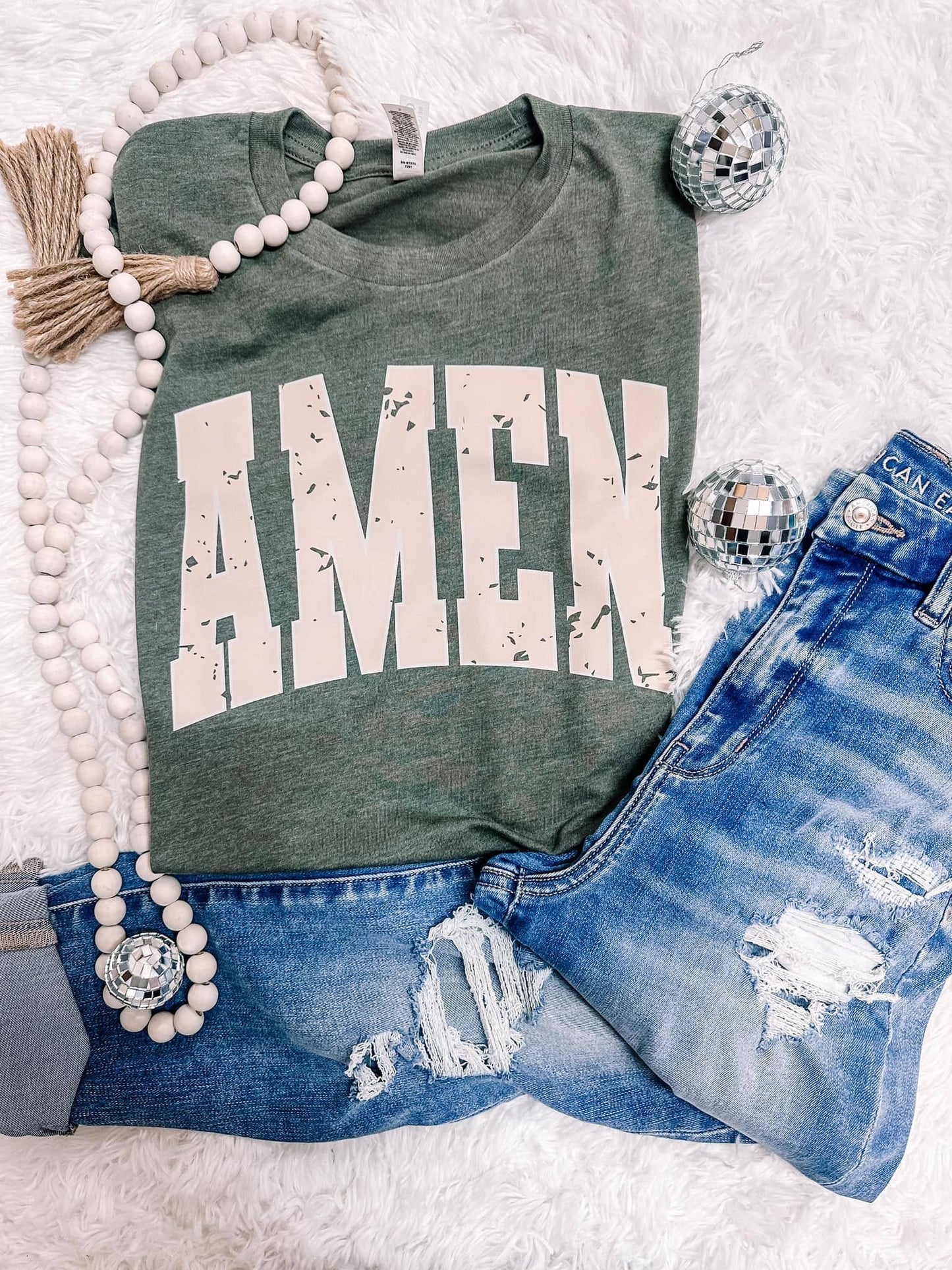 Distressed Amen Faith Graphic Tee - Black Leopard