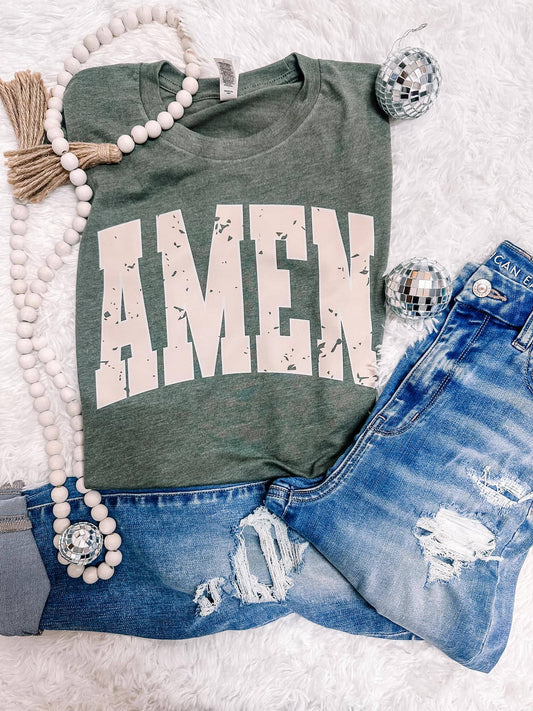 Distressed Amen Faith Graphic Tee - Black Leopard