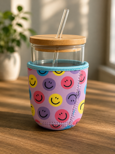 Smiley Face Insulated Drink Sleeve for Glass Cups & Tumblers