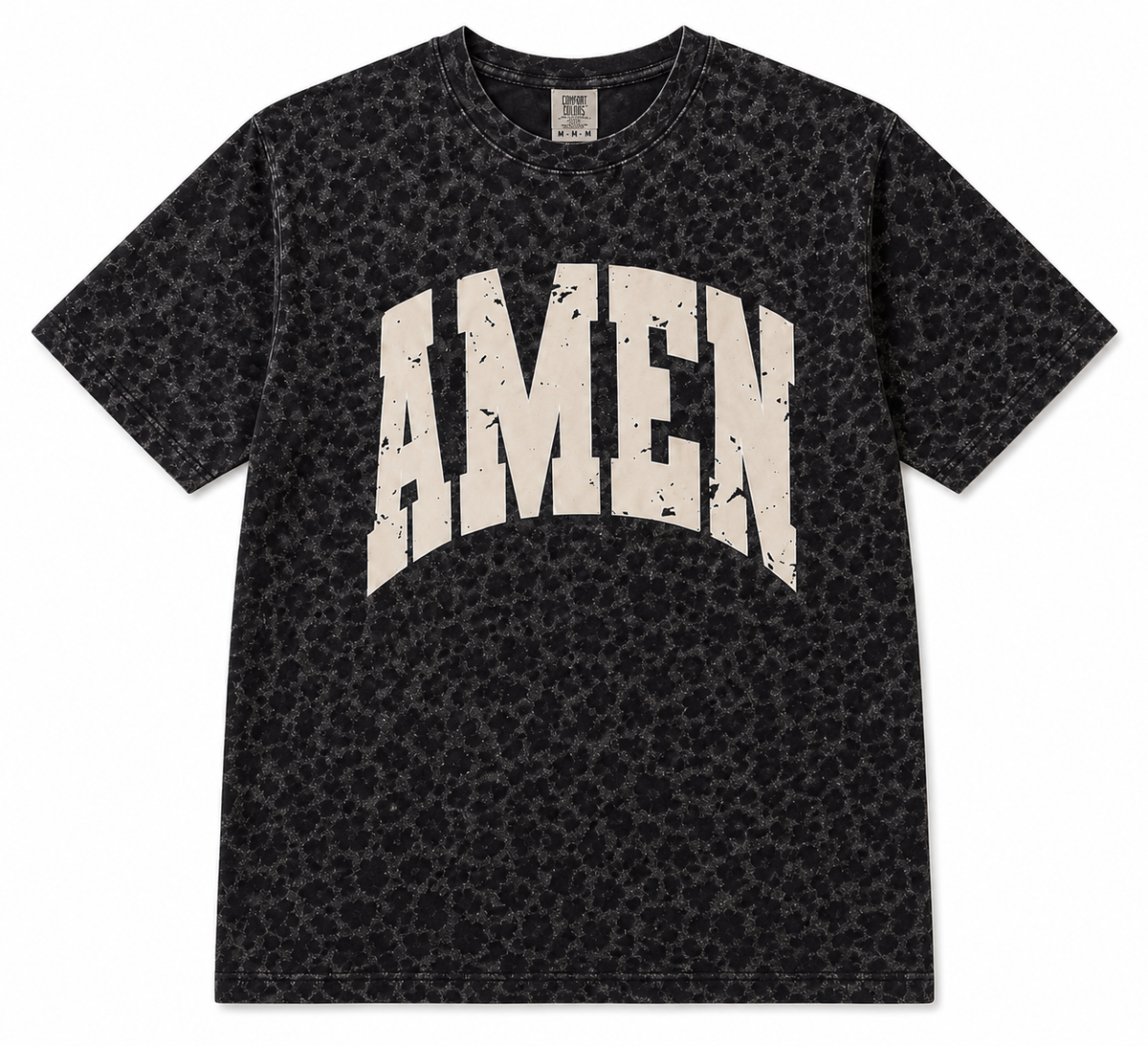 Distressed Amen Faith Graphic Tee - Black Leopard