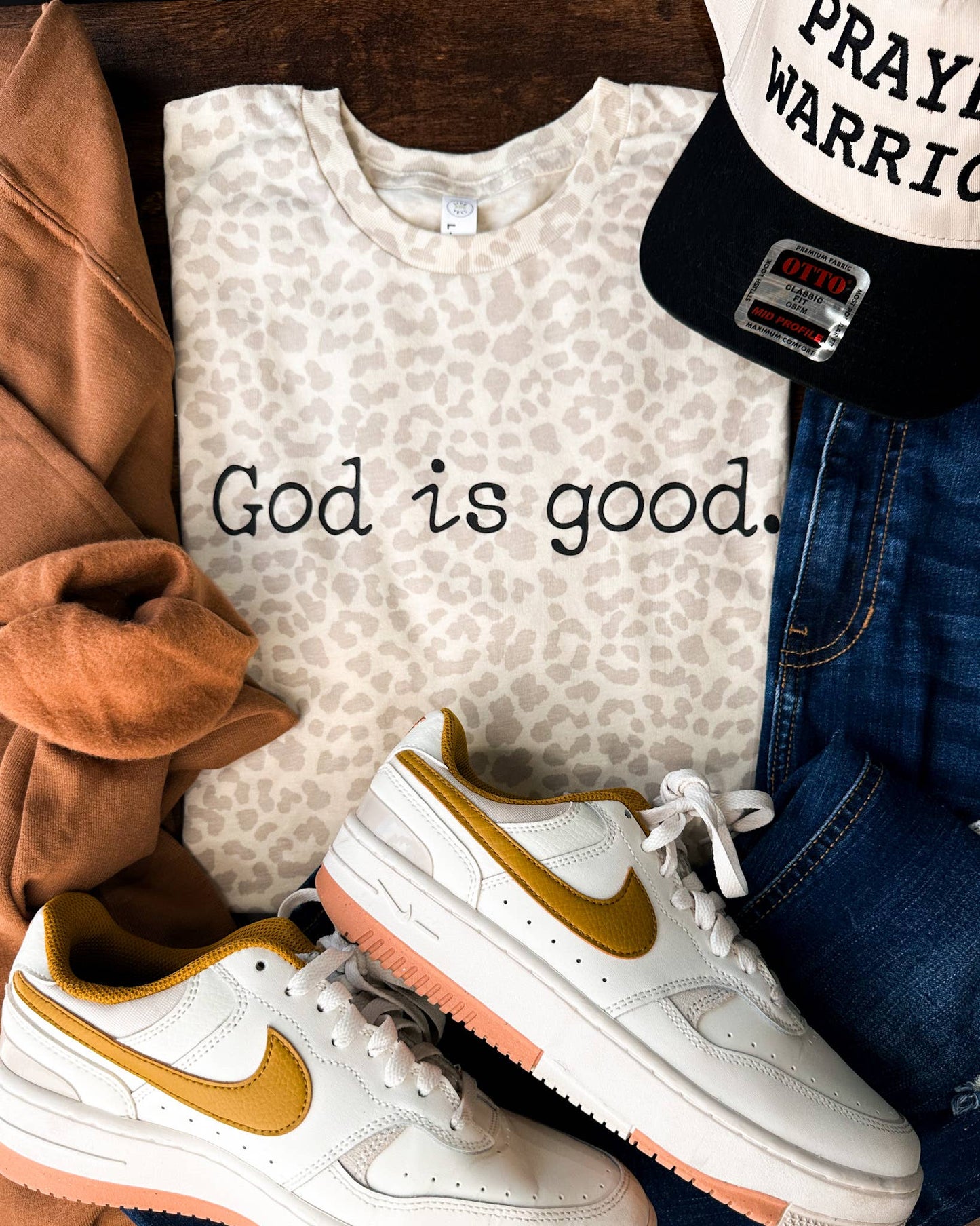 God is Good Natural Leopard Graphic Tshirt